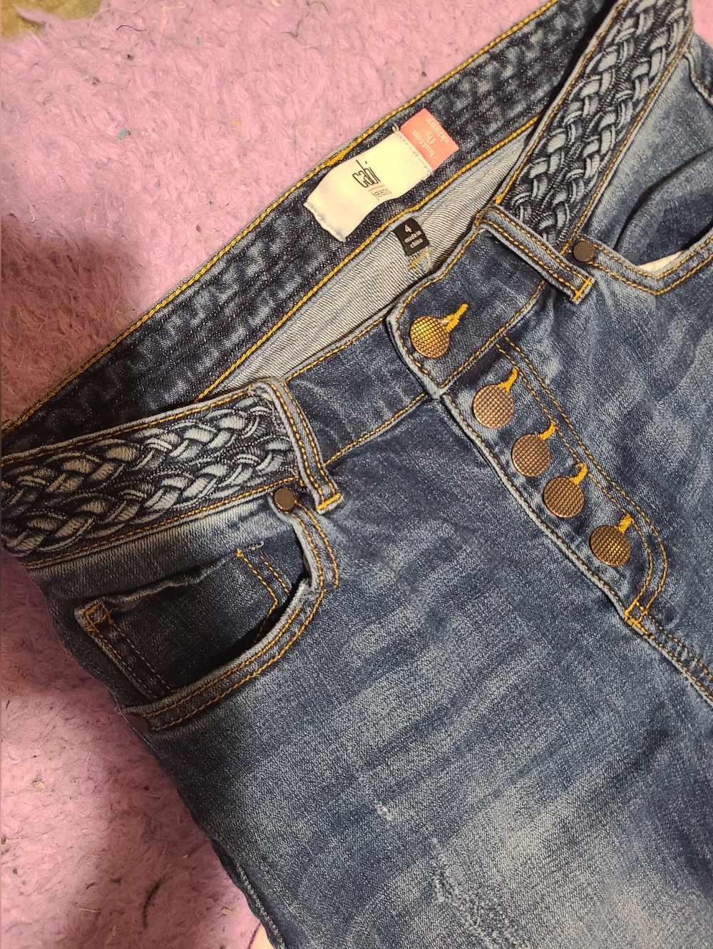 CAbi Blue High-Rise Jeans with Braided Waistband